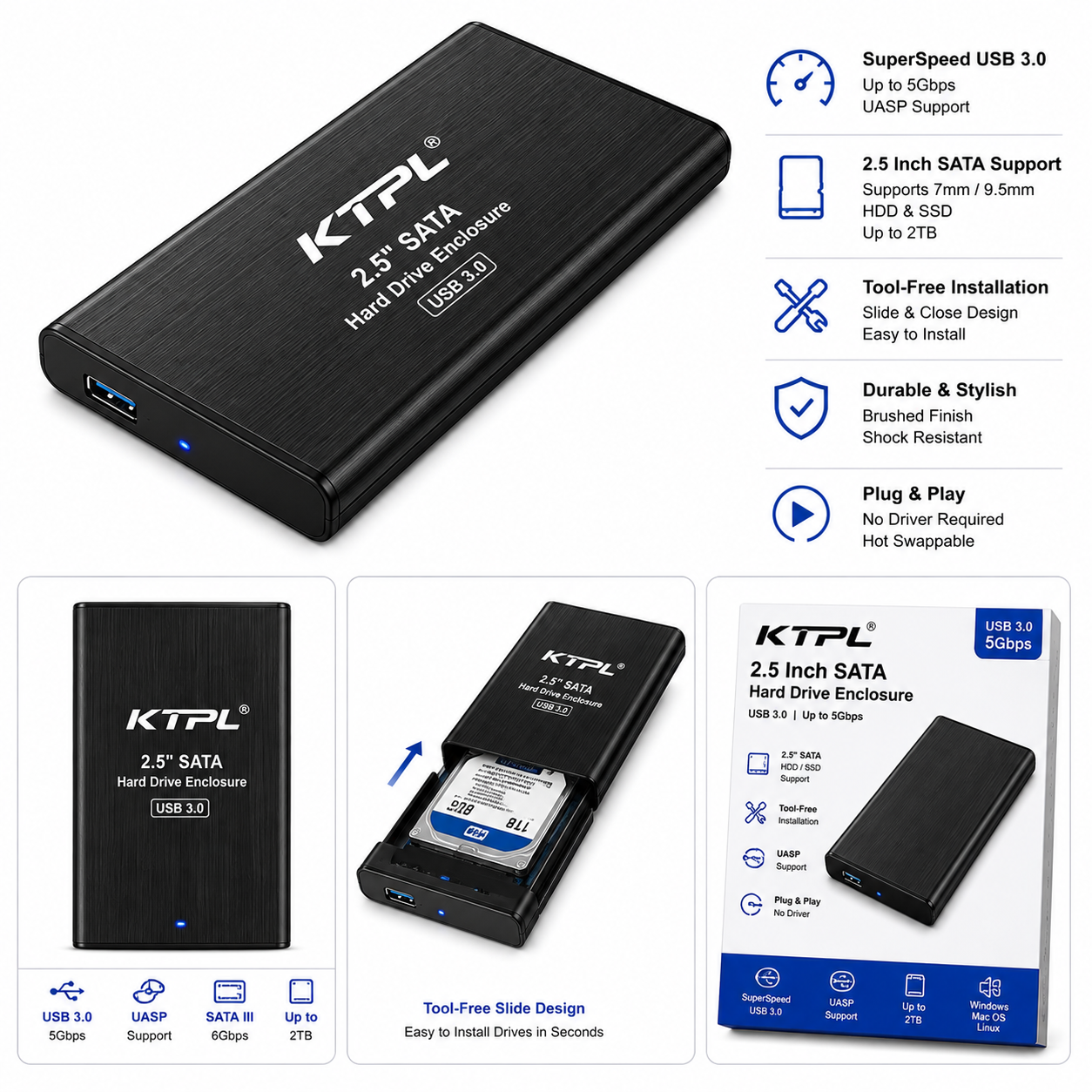 2.5 Inch SATA Hard Drive Enclosure USB 3.0 (Variant B2)