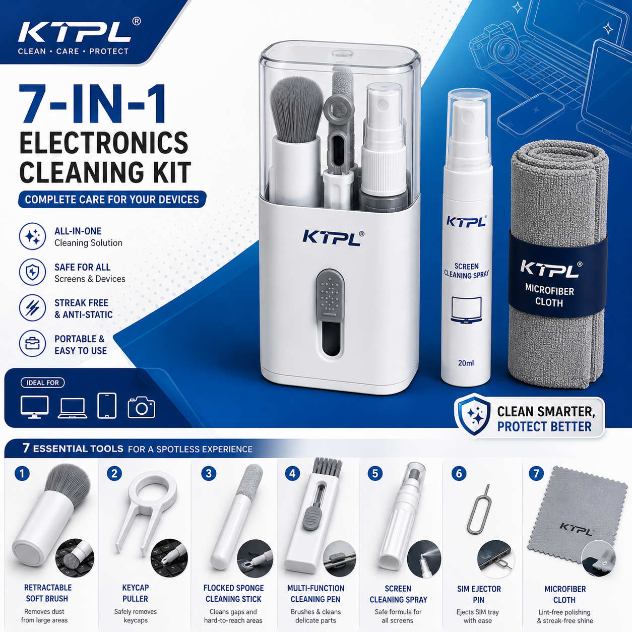 7-in-1 Electronics Screen & Keyboard Cleaning Kit (Variant H8)