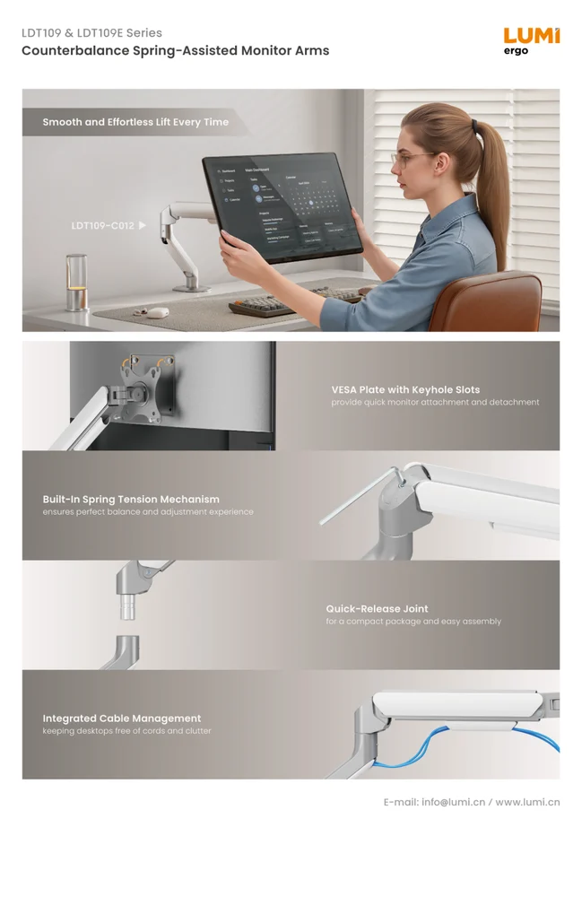 Dual Monitor Gas Spring Adjustable Arm Mount (Variant H8) view 2