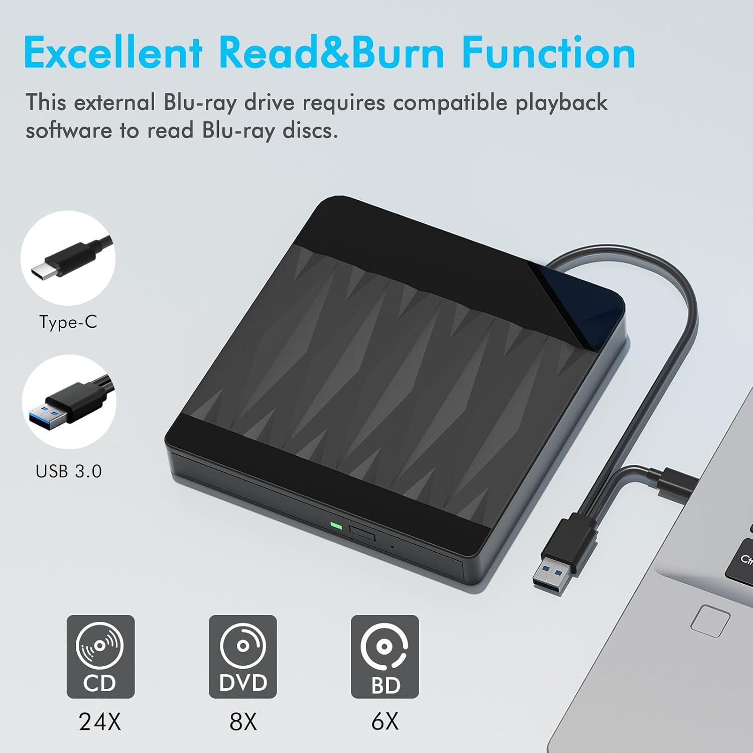 External Blu-Ray DVD Drive 3D Player Writer (Variant I9) view 2