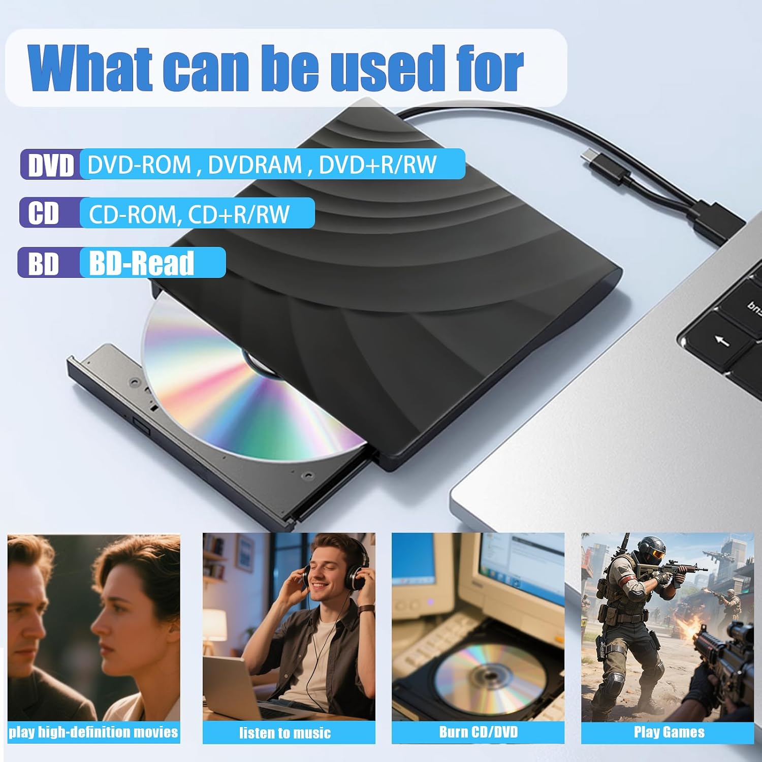 External Blu-Ray DVD Drive 3D Player Writer (Variant U21) view 3