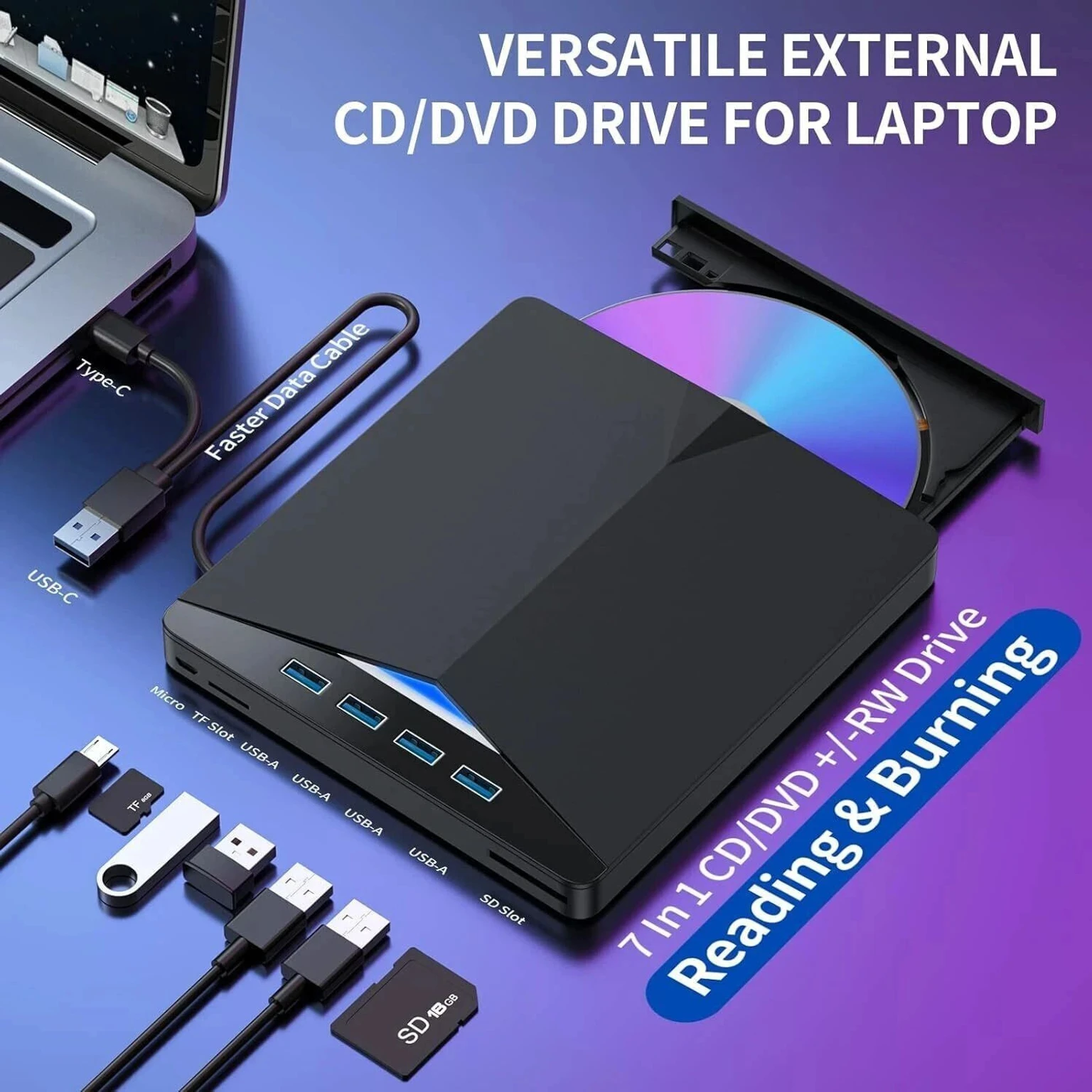 External Portable CD DVD Drive Reader (Variant T20) view 3