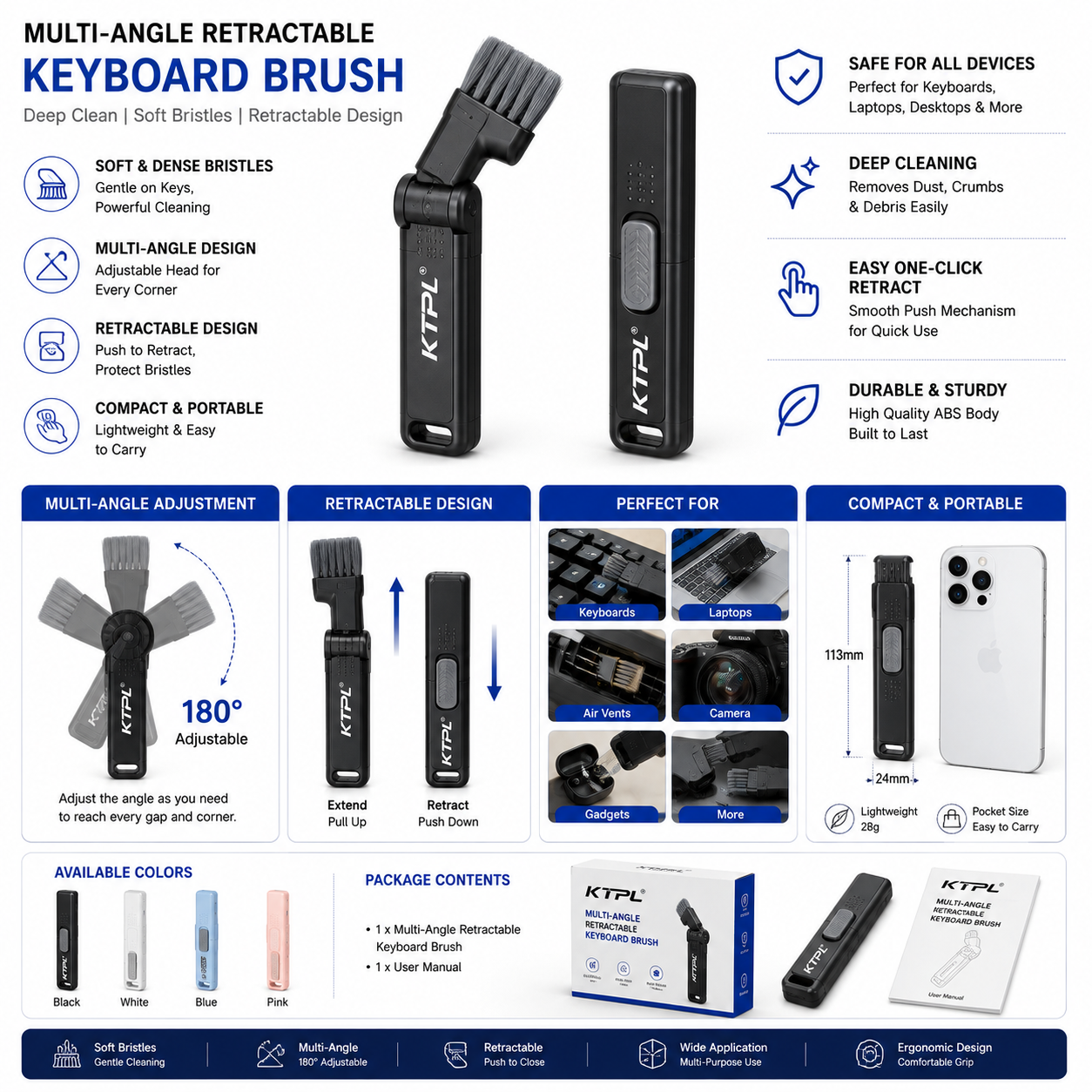 Multi-Angle Retractable Keyboard Brush (Variant A27)