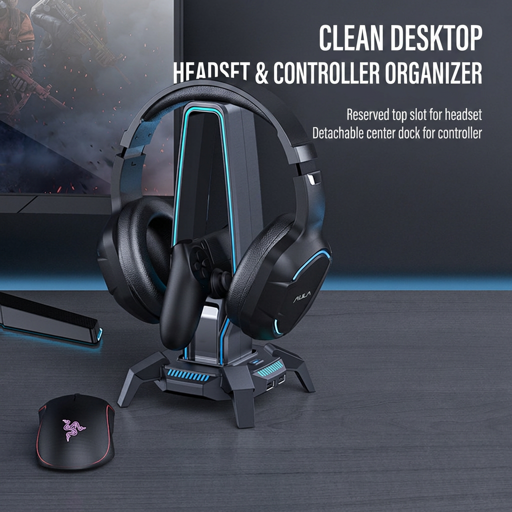 RGB Gaming Headset Stand with USB Hub (Variant C3) view 3