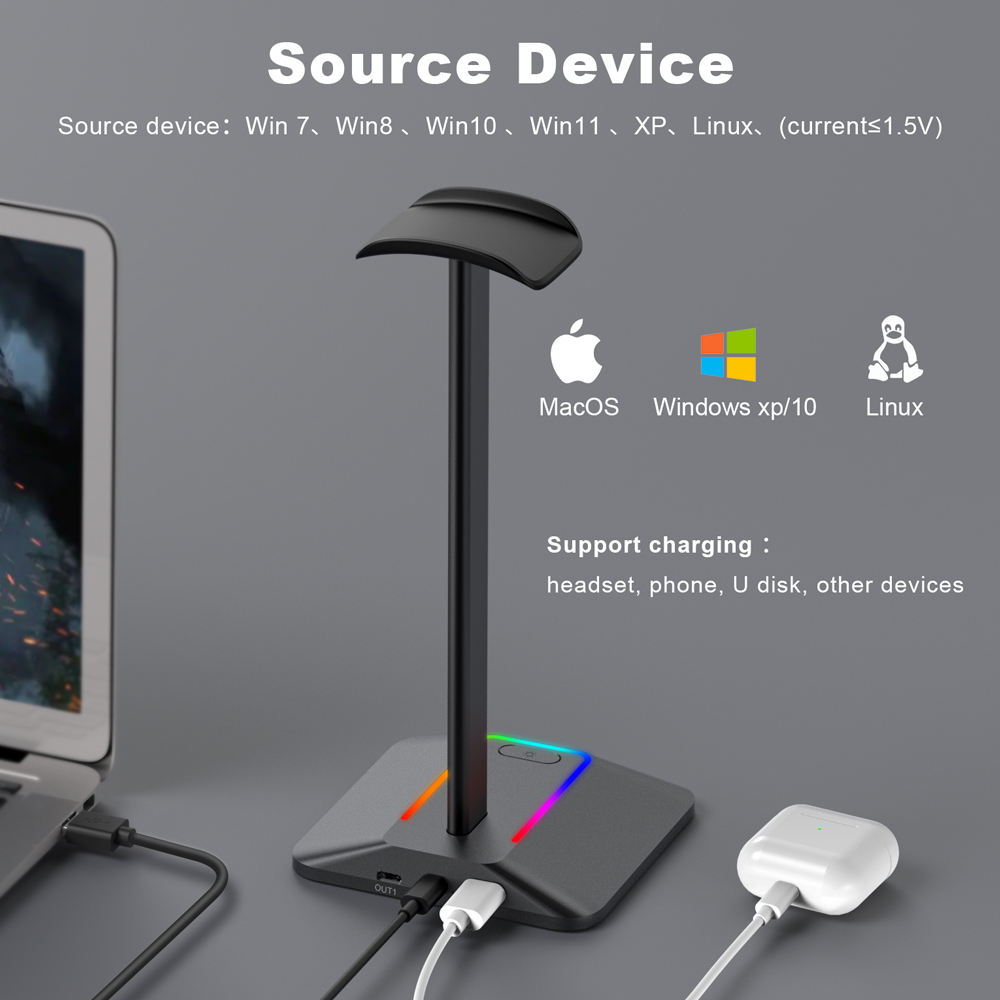 RGB Gaming Headset Stand with USB Hub (Variant I9)