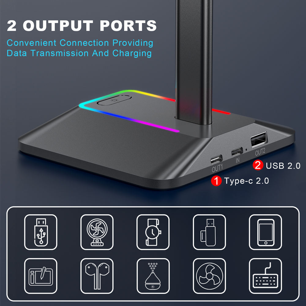 RGB Gaming Headset Stand with USB Hub (Variant I9) view 2