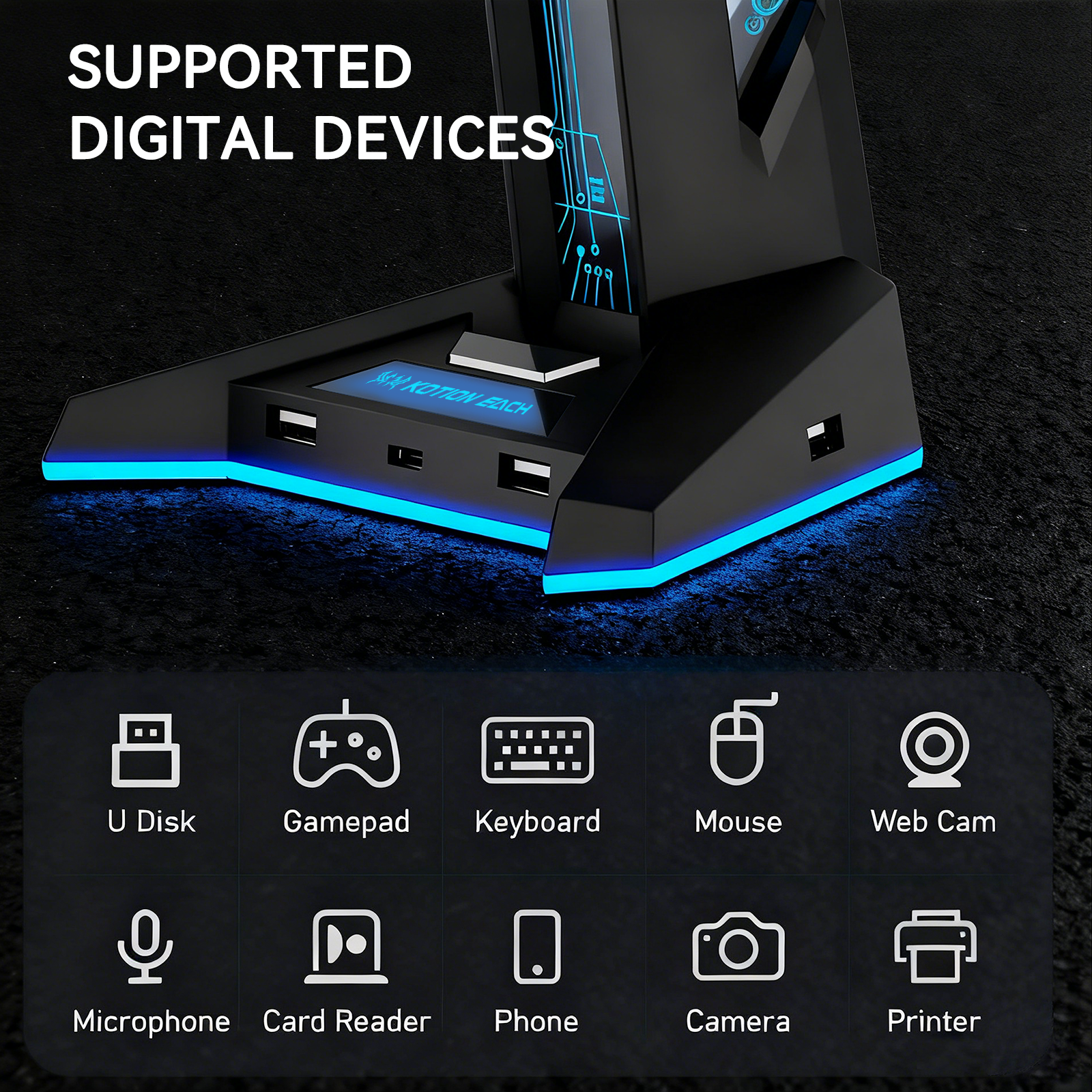 RGB Gaming Headset Stand with USB Hub (Variant U21)