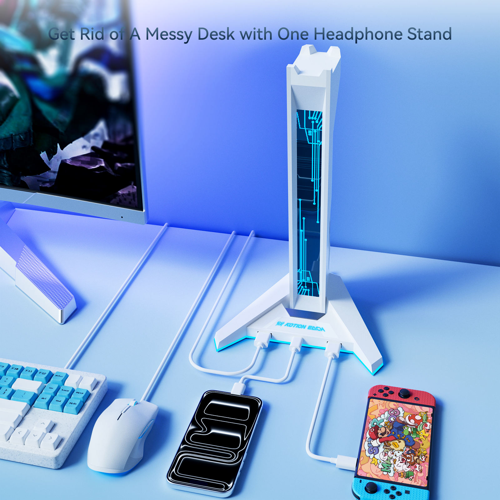 RGB Gaming Headset Stand with USB Hub (Variant U21) view 2