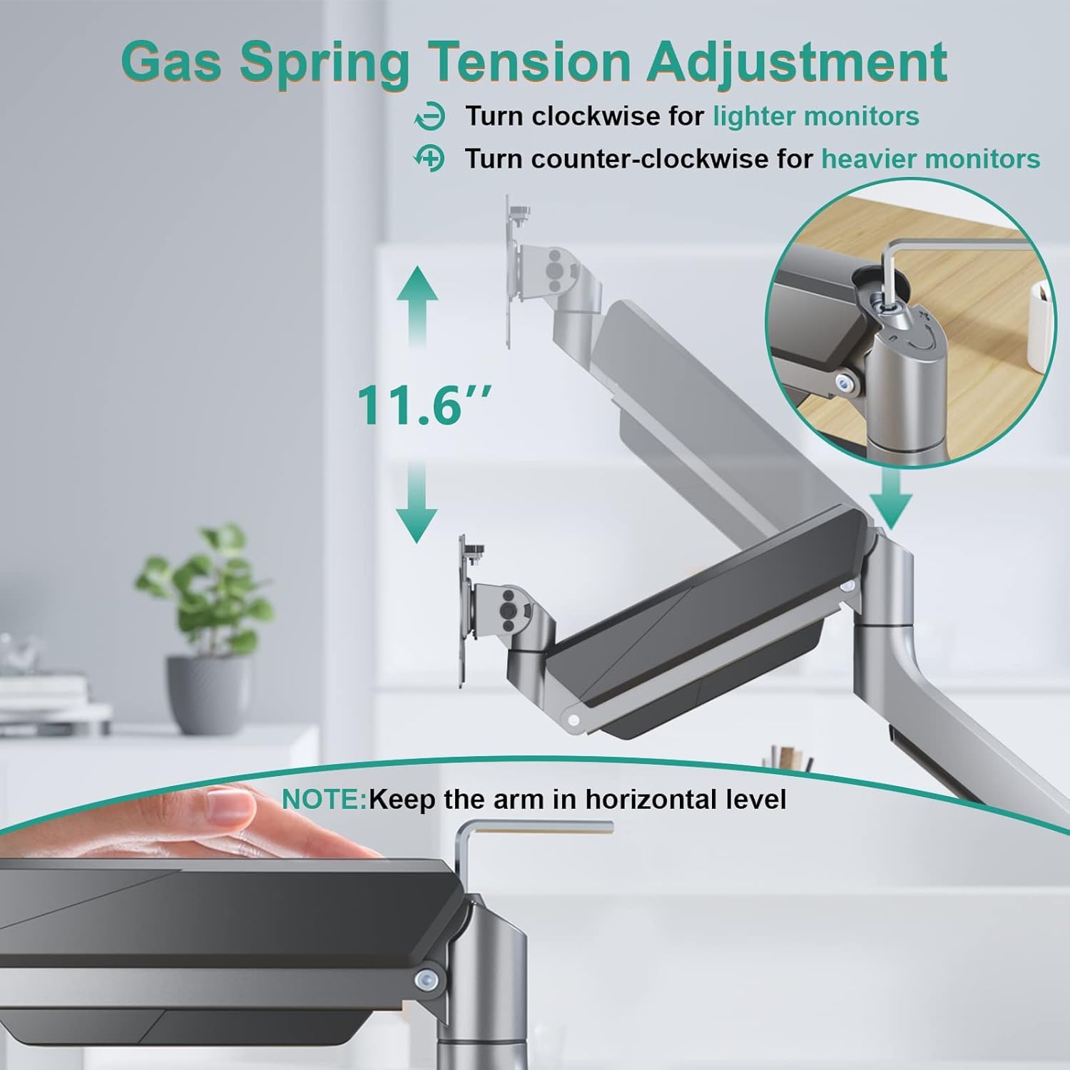 Single Gas Spring Adjustable Monitor Arm Desk Mount (Variant S19) view 2