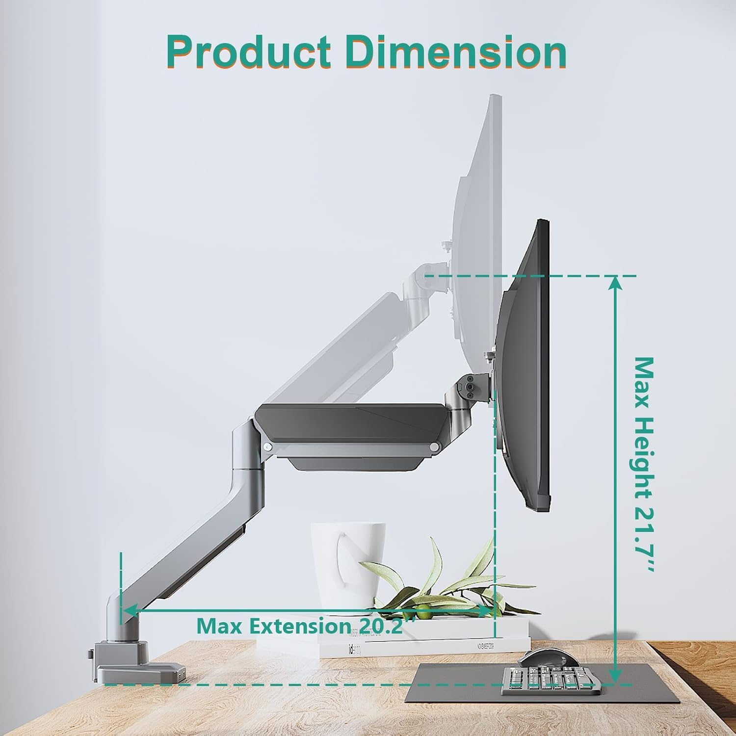 Single Gas Spring Adjustable Monitor Arm Desk Mount (Variant S19) view 3