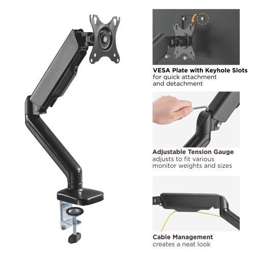 Single Gas Spring Adjustable Monitor Arm Desk Mount (Variant Y25) view 2