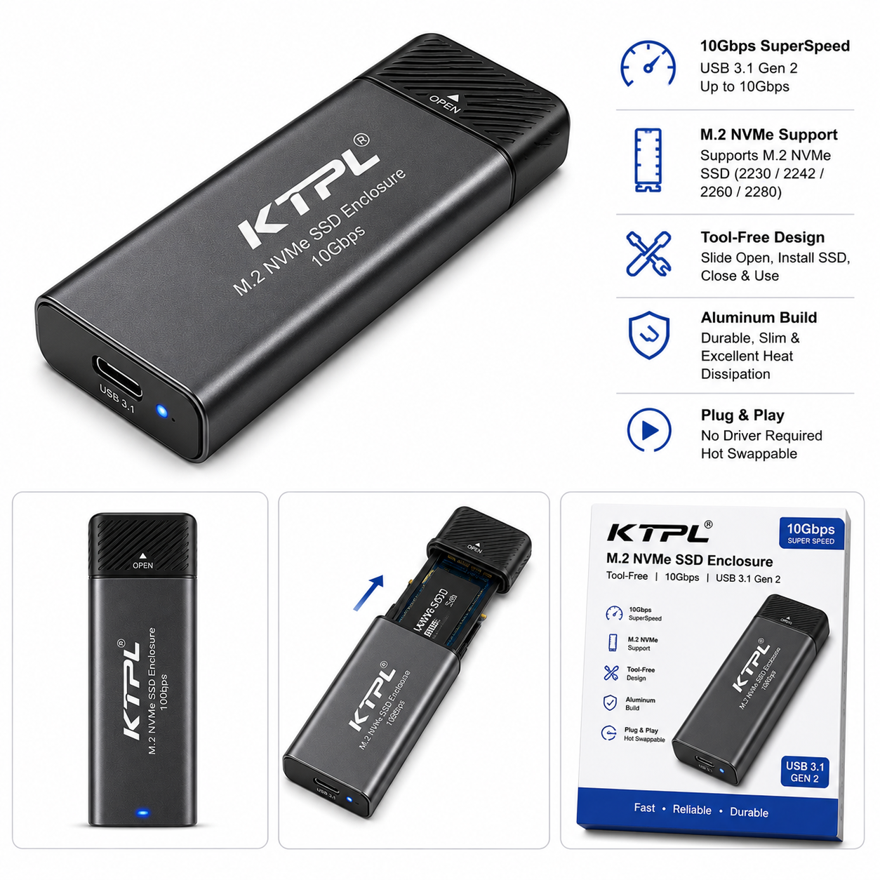 Tool-Free M.2 NVMe SSD Enclosure 10Gbps (Variant A1)