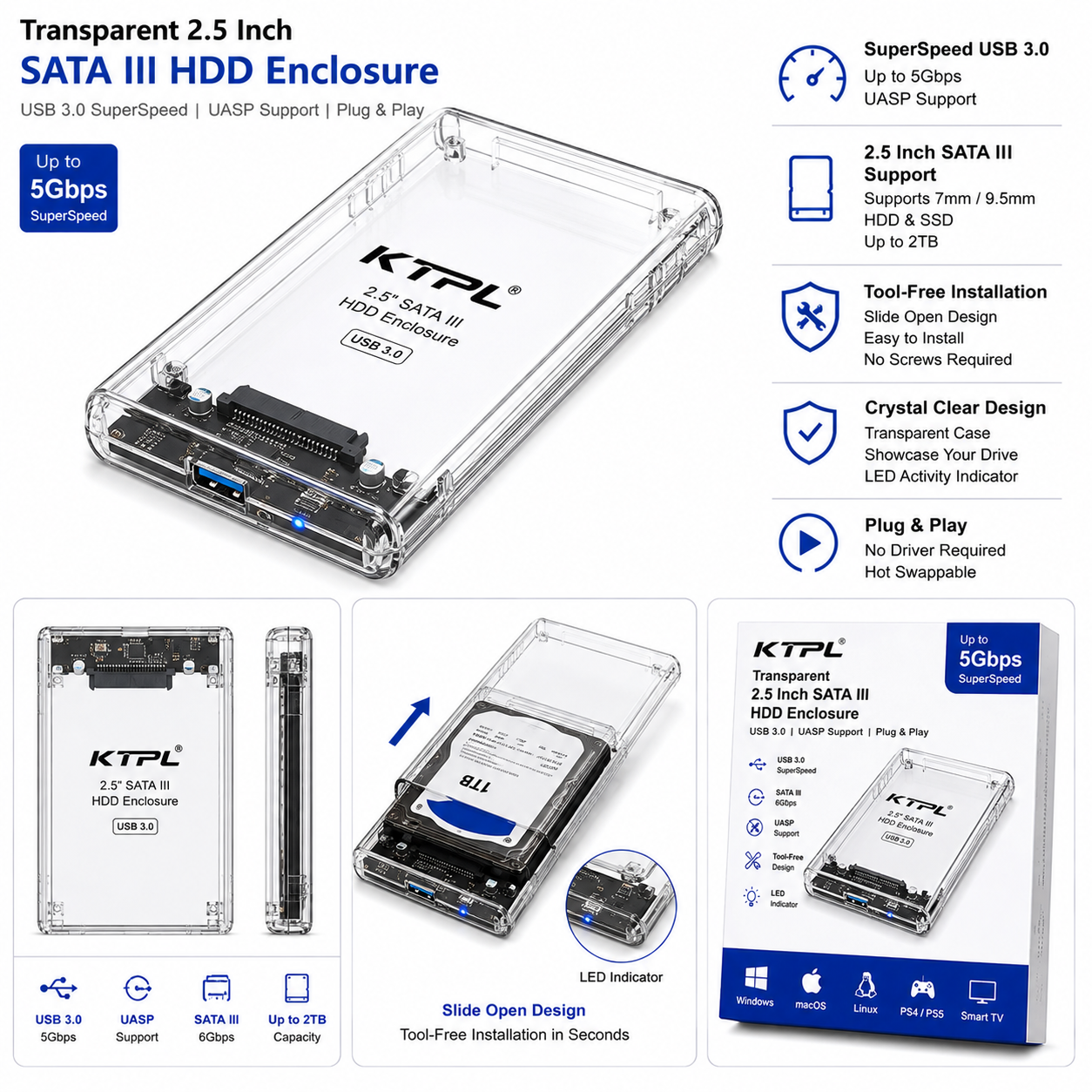 Transparent 2.5 Inch SATA III HDD Enclosure (Variant E5)
