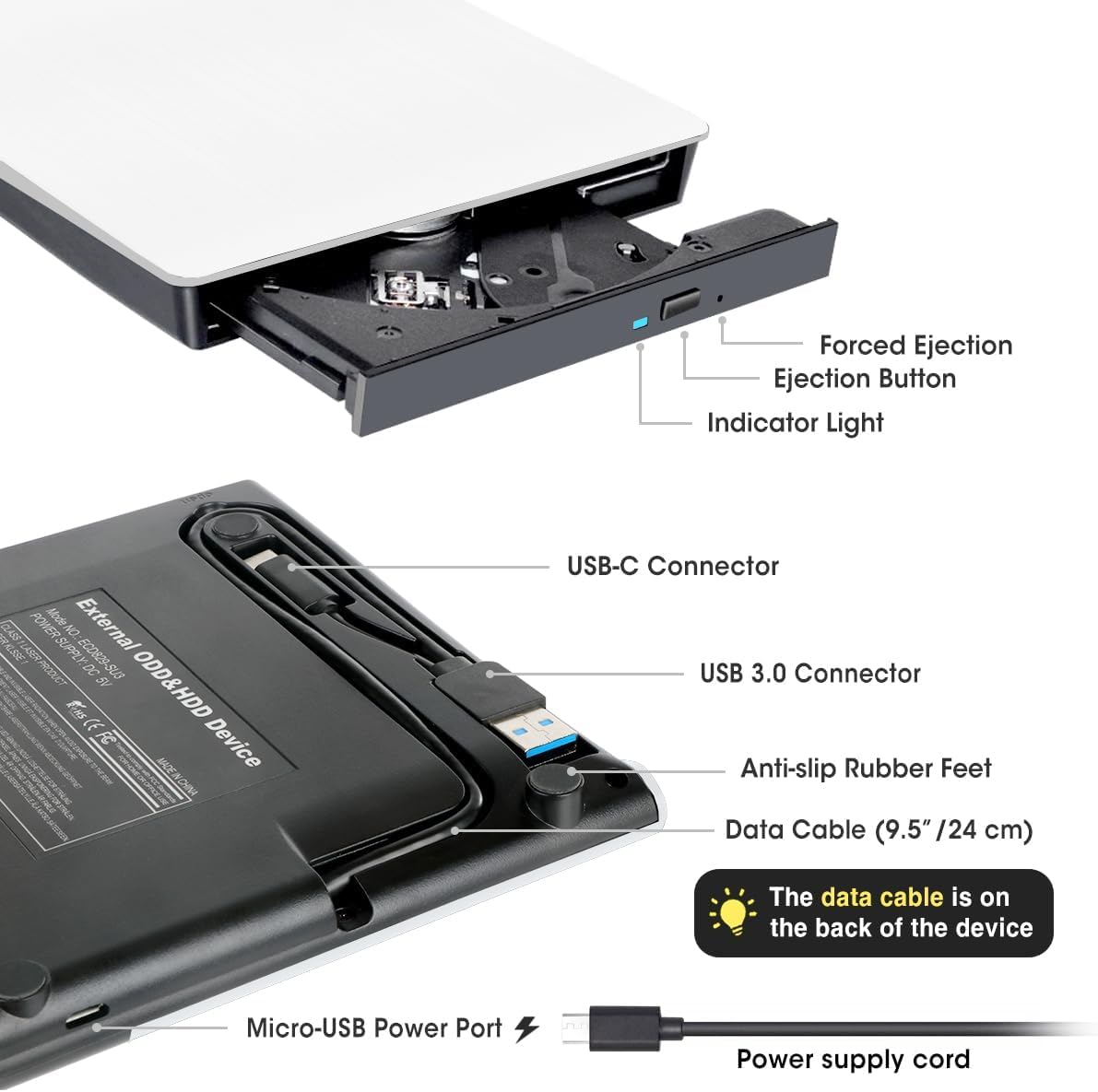 Ultra Slim External Optical CD/DVD Drive (Variant V22) view 3