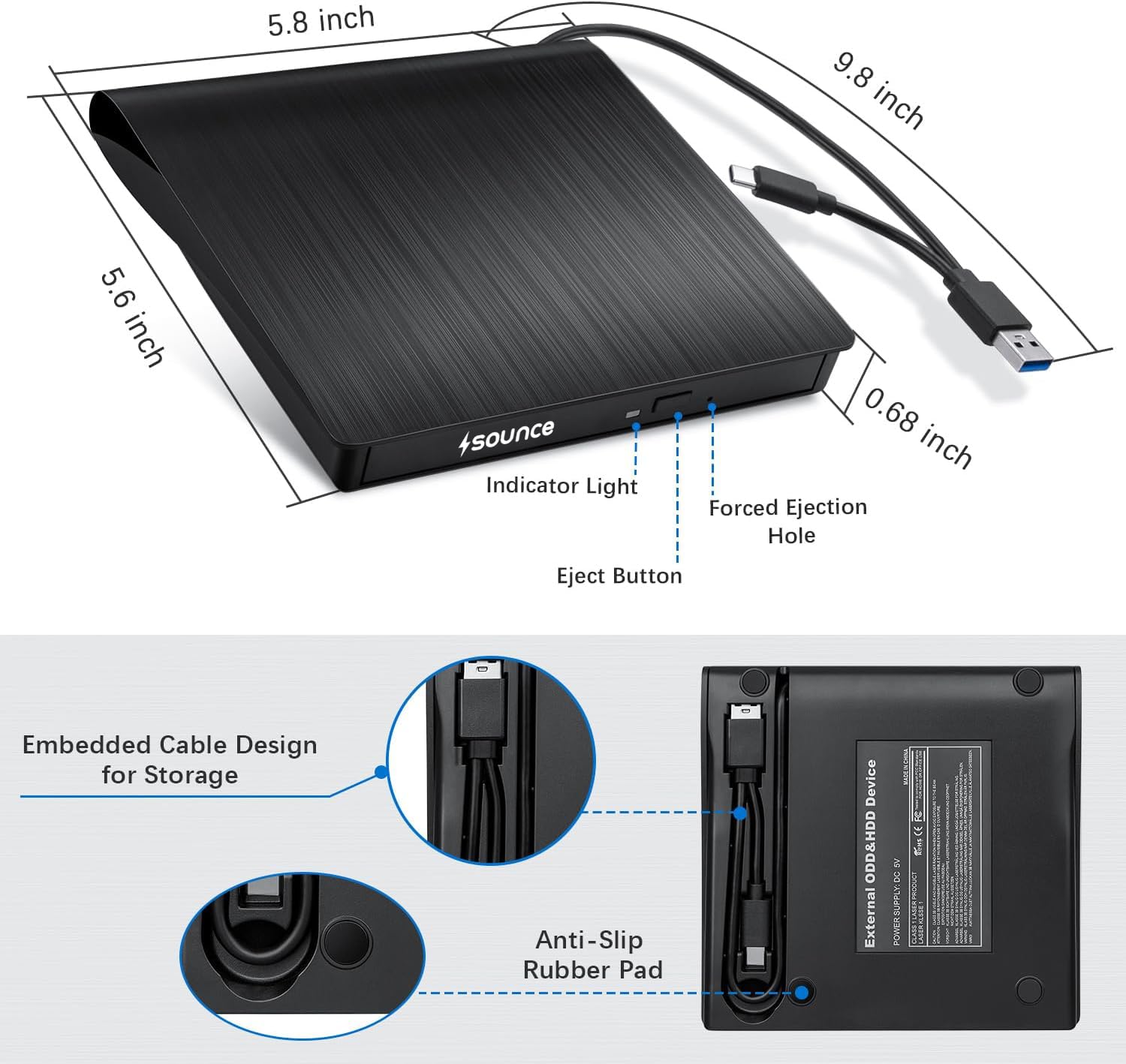 USB 3.0 & Type-C External DVD RW Drive Burner (Variant Y25) view 3