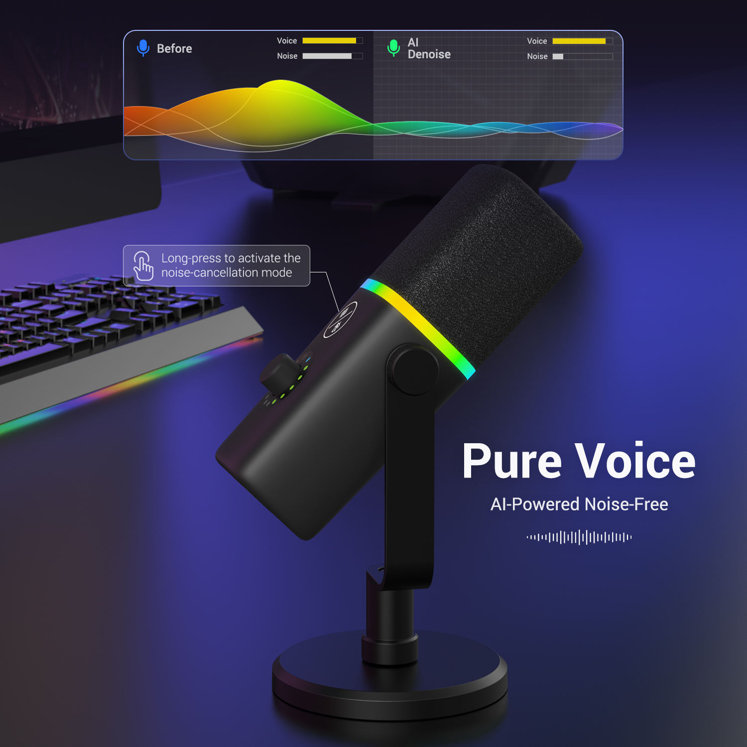USB Desktop Microphone with Mute Button & RGB (Variant H8)