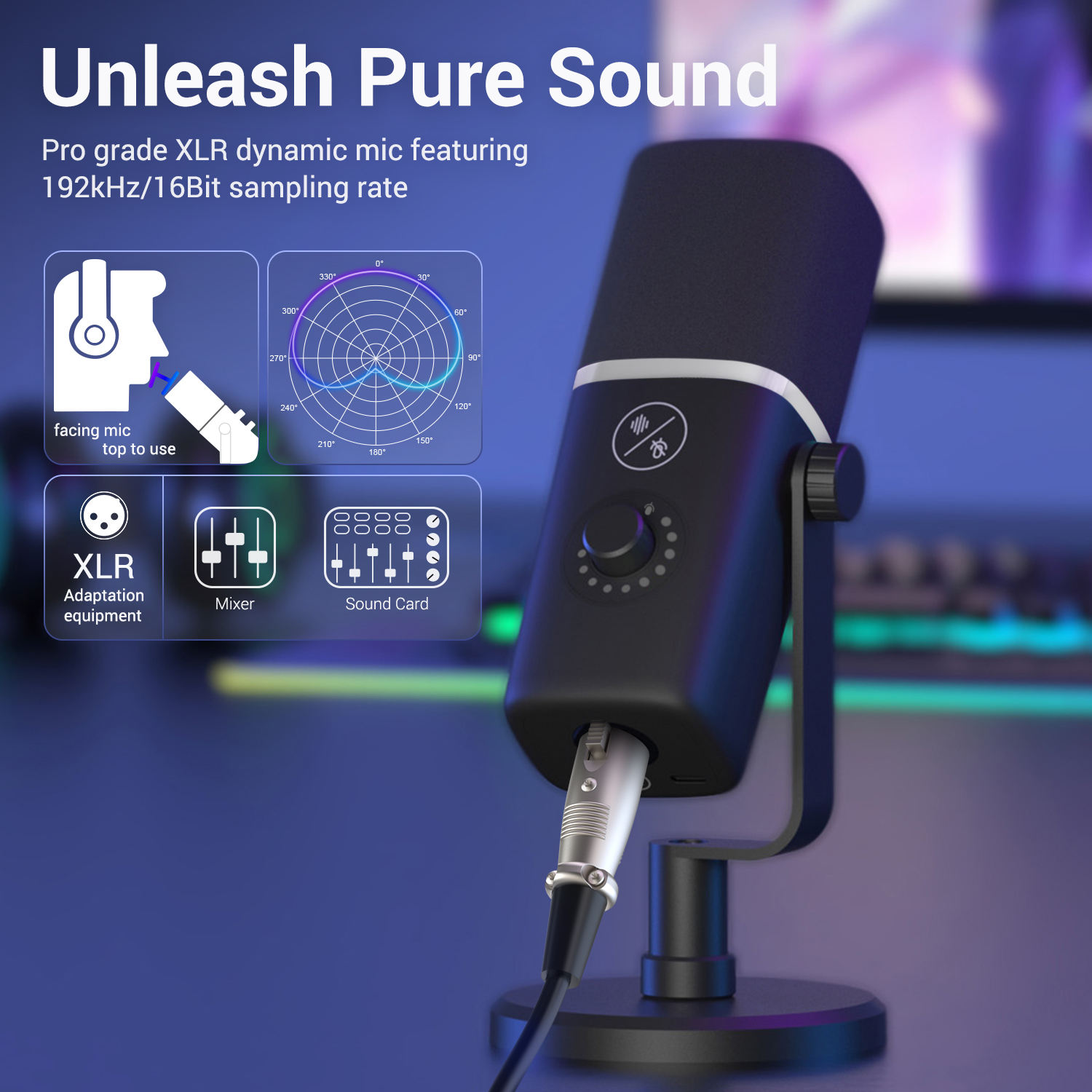 USB Desktop Microphone with Mute Button & RGB (Variant H8) view 3