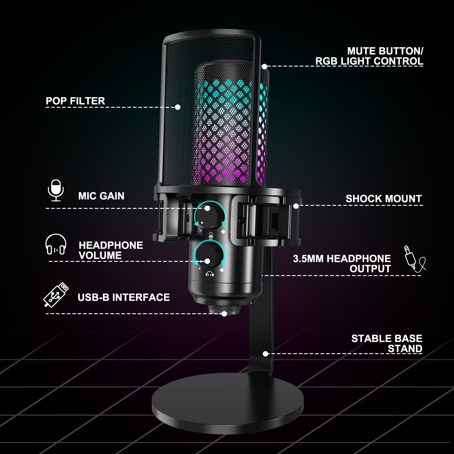 USB Desktop Microphone with Mute Button & RGB (Variant Z26) view 3