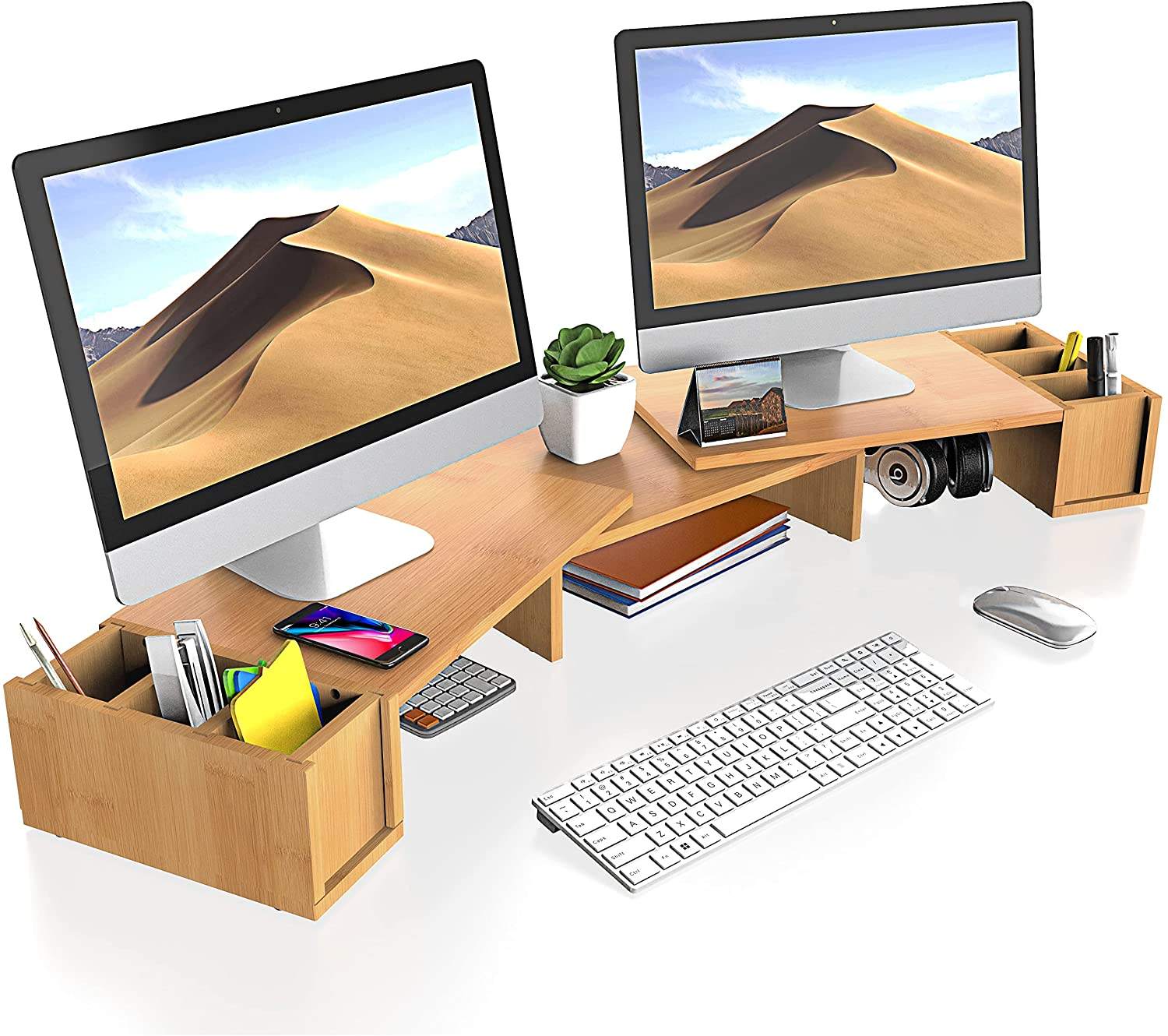 Wooden Monitor Stand Riser with Storage (Variant Q17)