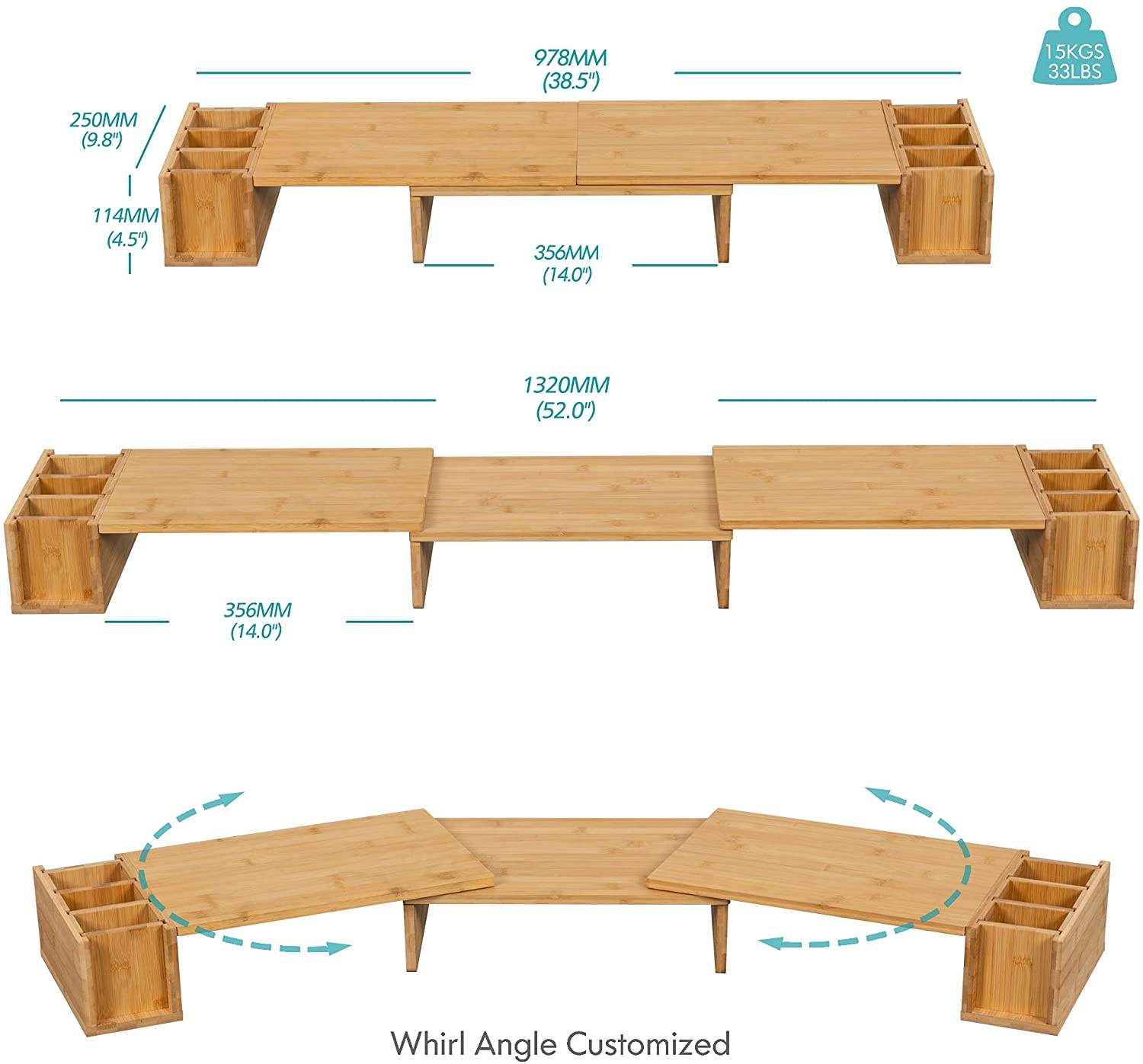 Wooden Monitor Stand Riser with Storage (Variant Q17) - Image 2